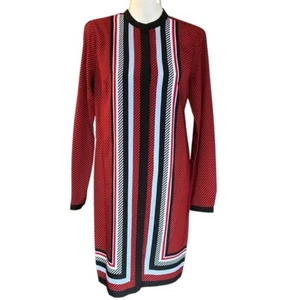 Michael Kors Optic Scarf Belted Band Collar Shirt Dress Women Small Red Blaze - Picture 1 of 10
