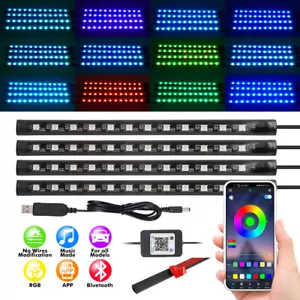4X 48LED RGB Interior Coche USB Atmósfera Tira de Luz Música Bluetooth APP Control - Imagen 1 de 9