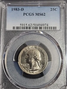1983-D Clad Uncirculated Washington Quarter PCGS MS-62 Free Shipping - Picture 1 of 2