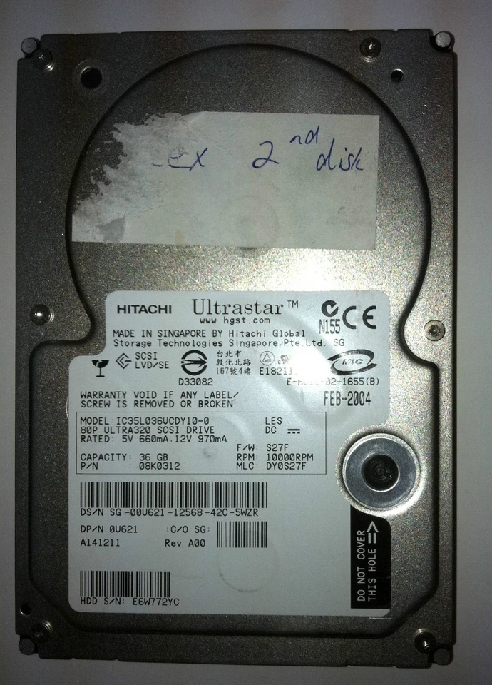 Dell 0U621 36GB Ultra320 10K 80pin Hard Disk Drive (HITACHI 08K0312) - Image 1 of 1