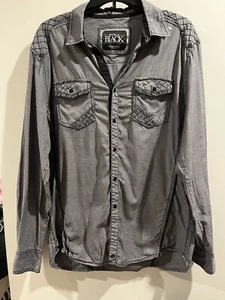 Buckle Black Shirt Mens Large Gray Standard Fit Snap Up Square Long Sleeve - Picture 1 of 3