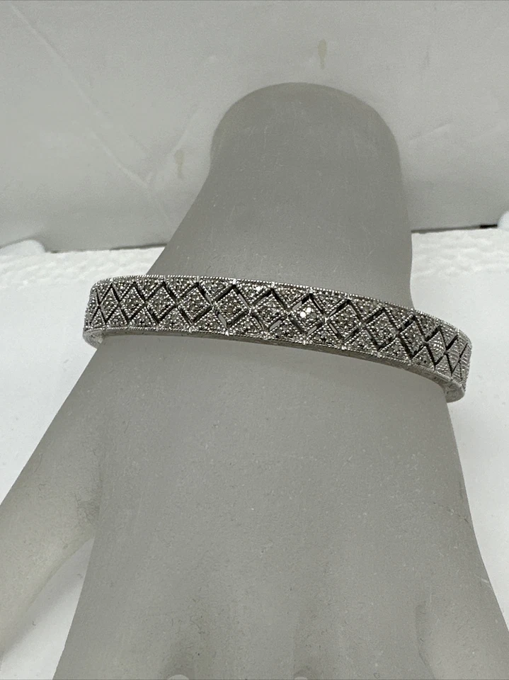 Pulseira de prata esterlina assinada por RPG 0,58 ctw com punho articulado de diamante 25,2 g 6,5 pol. NXKX - Imagem 1 de 4