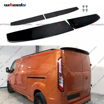 WHEELX FOR FORD TRANSIT CUSTOM 12-22 GLOSS BLACK REAR TWIN BARN DOOR ROOF SPOILER LIP