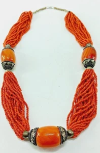 Old Vintage Navajo Multi Strand Red Mediterranean Coral Bakelite Necklace - Picture 1 of 11