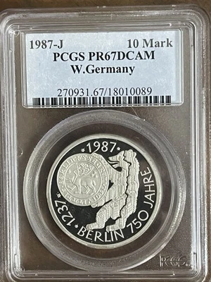***1987-G  WEST GERMANY  10 SILVER MARK BERLIN***PCGS PR67DCAM*** - Image 1 of 4