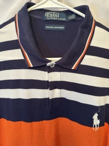 Polo Ralph Lauren Herren XL blau orange weiß gestreift Feuchtigkeitsmanagement Polo - Bild 1 von 8
