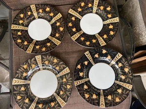 4 platos antiguos de madera de cuña de 1920 festoneados Art Deco 9 1/4" EXC 2 juegos disponibles. - Imagen 1 de 5