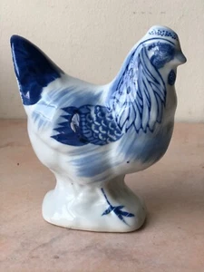 Vintage Porcelain Painted Delft Style Cobalt Blue & White Ceramic Rooster - Picture 1 of 24