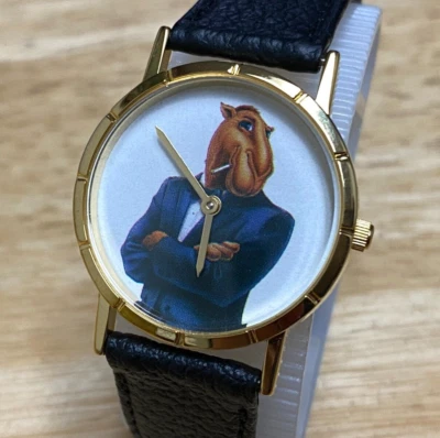 Reloj de cuarzo comercial camel de colección para hombre tono dorado corona a presión cuero batería nueva Foto 1 de 4