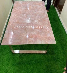 48" x 30" Rose Quartz Table / Counter Top With 28" Tall Stainless Steel Base - Picture 1 of 9