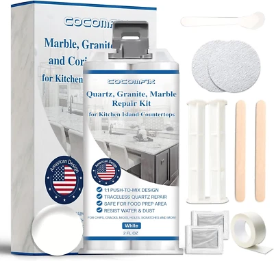 COCOMFIX Quartz Countertop Repair Kit(White), Quick-Drying Quartz Chip Repair Kit