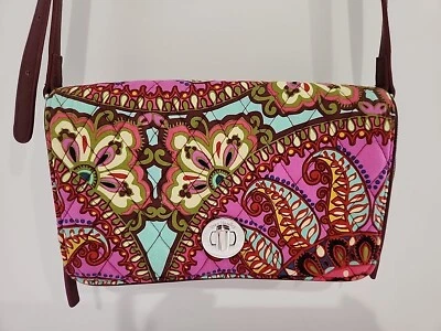 VERA BRADLEY Pink Paisley Purse Turnlock Crossbody Adjust Faux Leather Strap  - Image 1 of 4