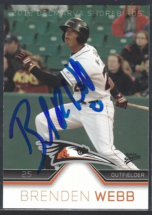 2012 MultiAd Sports Delmarva Shorebirds #27 Brenden Webb IP auto signed card - Image 1 of 1