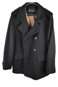 MArks & Spencer Autograph Mens Black Wool Blend OVercoat Jacket Size M Double - Picture 1 of 8