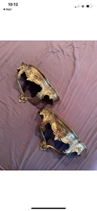 Set Of 2 VINTAGE LARGE ORNATE CAVED DISPLY WALL SHELVES SCONCE ITALY - Picture 1 of 11