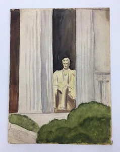 Original 9 "x 12" Aquarell von Lincoln Memorial von 1950er Illustrator - Bild 1 von 8