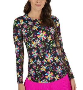 IBKUL Estela Crew Neck Top S M L XL XXL Long Sleeve Black Multi Women Golf Shirt - Picture 1 of 5
