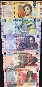 Sierra Leone, 5 Pcs SET,  1 2 5 10 20 Leones 2022, UNC,P-NEW DESIGN, Last 2 Same - Picture 1 of 4