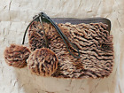 Patricia Nash HAND BAG Faux Fur Brown Leather Clutch Purse with Ball Tassels