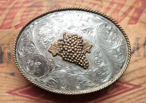 Vintage Hand Made Sterling Silver Grapes Western Belt Buckle - Picture 1 of 6