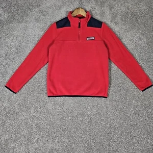 Vineyard Vines Jacket Youth Large Red Blue Fleece Pullover 1/4 Zip Preppy - Picture 1 of 11
