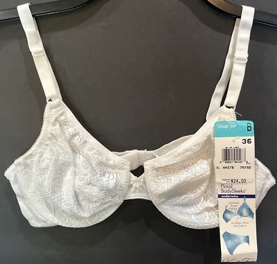 NWT NEW Vanity Fair Floral Body Sleeks White Lace Underwire Bra 36B Nylon 75152 - Image 1 of 3