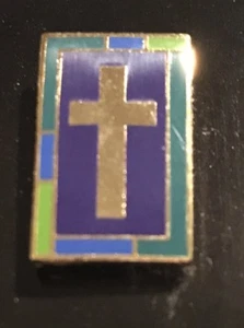 CROSS Tie Tack Lapel Hat Pin Happy Fathers Day Religious Gold Blue Green Enamel - Picture 1 of 9
