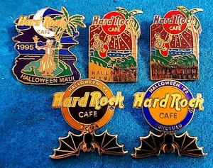 HAWAII HALLOWEEN HONOLULU KONA FLEDERMÄUSE HULA SKELETT Hard Rock Cafe 5 PINS SET - Bild 1 von 1