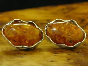 835 Silber Manschettenknöpfe mit Bernstein Besatz / Echtsilber / oval / 10,4g - Bild 1 von 3