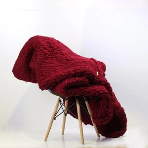 Chunky Knit Blanket Merino Soft Wool Thick Yarn Bulky Sofa Knitting Large Throw - Picture 1 of 9