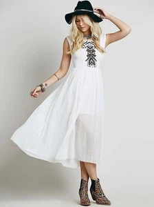 $148 Free People Toosaloosa Slub Meadows Ivory Embroidered Midi Dress NWT - Picture 1 of 12