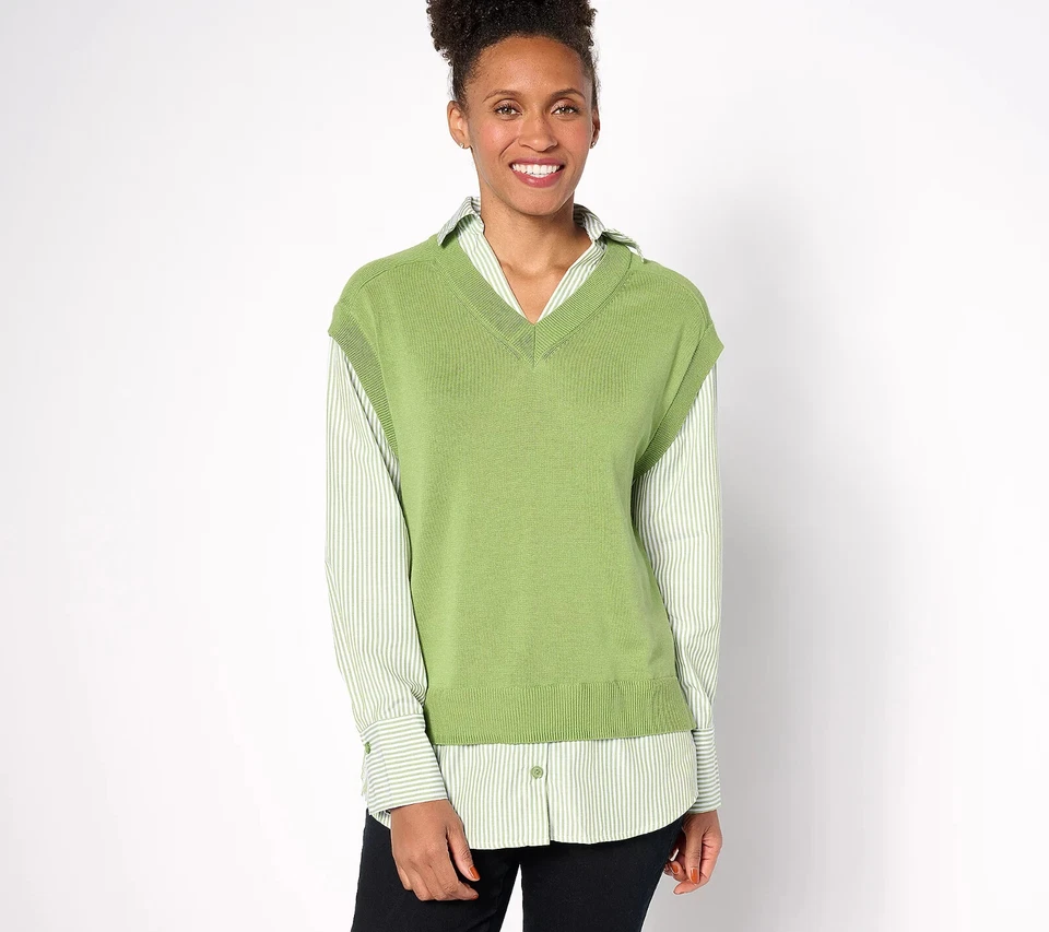 Chaleco Suéter Joan Rivers Cuello Medio Mixto 2fer Palma Talla 1X A631676 Foto 1 de 1