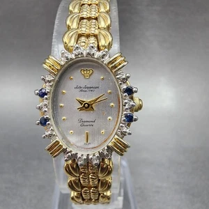 Jules Jurgenson Uhr Damen 17mm silbernes Zifferblatt goldfarbene Diamantlünette neue Batterie - Bild 1 von 11
