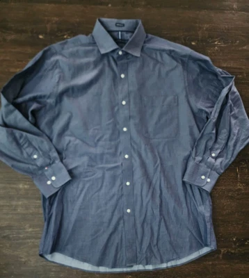 Camisa Tommy Hilfiger Para Hombre 16-16.5 Azul Vestido Abotonado Manga Larga 32/33 Rayas Foto 1 de 2