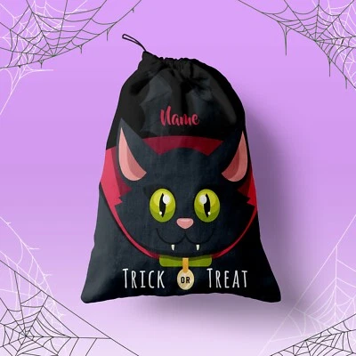 Gato Vampiro - Bolsa personalizada para truques ou guloseimas de Halloween - Imagem 1 de 2