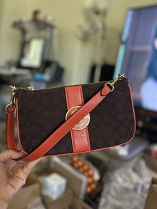 Coach Brown/Mango Signature Jacquard Lonnie Shoulder Bag/Xbody (C8306) - Picture 1 of 11