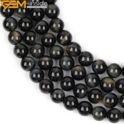 Venta al por mayor Piedra preciosa natural azul oscuro ojo de tigre piedras para hacer joyas cuentas 15" Foto 1 de 4