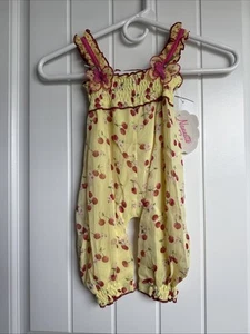 NEW NWT Nannette Baby Girls 6-9 Months Pretty Yellow Jumpsuit With Cherries - Picture 1 of 3