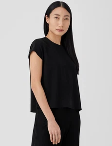 EILEEN FISHER Silk Georgette Crepe Top Black Sleeveless Boxy S Small £230 ✨ VGC - Picture 1 of 8