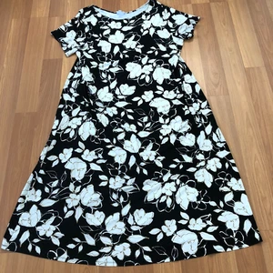 J. Jill Plus 3X A-Line Short Sleeve Shirt Dress Midi All Over Print Floral Black - Picture 1 of 20