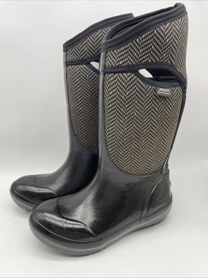 Bogs Plimsoll Herringbone Tall Rubber Rain Boots Womens Size 7 EU 38 Black Olive - Image 1 of 4