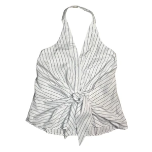 Forever 21 Halter Tank Top Small White Twist Tie Front Y2K Beachy Summer Striped - Picture 1 of 4