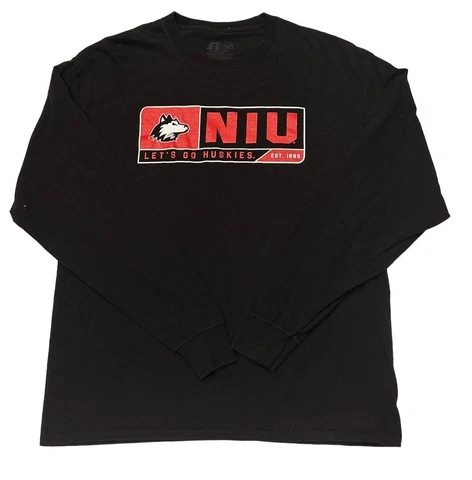 NORTHERN ILLINOIS UNIVERSITY HUSKIES MENS XL - LONG SLEEVE T SHIRT BLACK/RED Cover