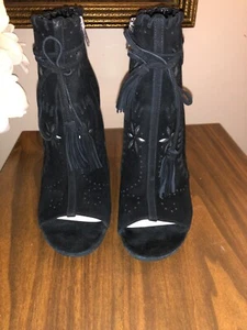 Ivanka Trump Womens Daner Black Leather Open Toe Booties Size 9 M - Picture 1 of 12