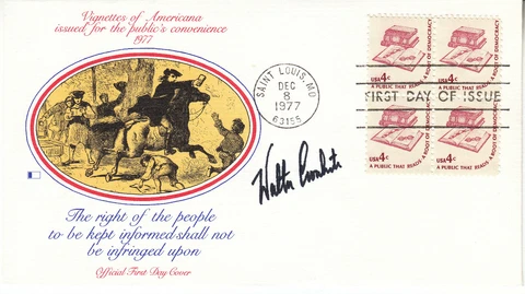WALTER CRONKITE (1916-2009) hand signed autographed Americana FDC Cover