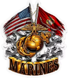 Large! USMC Dual Flag Window Sticker Decal 3.5" x 4" Marine Corps - Picture 1 of 2