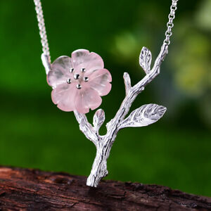 Handmade Solid 925 Silver Flower Natural Crystal Necklace for Women Fine Jewelry