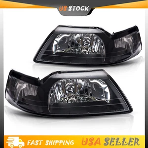 For 1999-2004 Ford Mustang 99-04 Black OE Headlights Replacement Head Lamps Pair - Picture 1 of 12