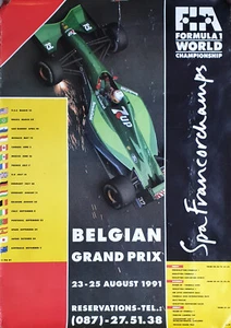 Póster del Gran Premio de Bélgica 1991 Spa Bélgica Fórmula 1 F1 con Jordan 7UP - dañado - Imagen 1 de 4