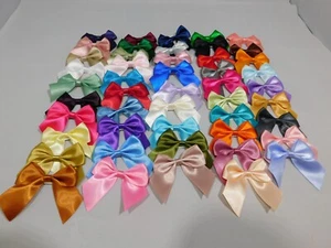 10 x 6cm wide Satin Self Adhesive Bows Single sided 25mm Ribbon Pack Bow UK - Picture 1 of 80